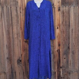DKNY Womens Blue Black Speckled Viscose Button Front Shirt Dress Midi Duster